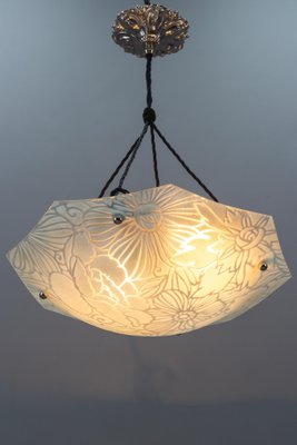 French Art Deco White Glass Pendant Light by Loys Lucha, 1930s-KEG-1363138