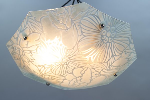 French Art Deco White Glass Pendant Light by Loys Lucha, 1930s-KEG-1363138