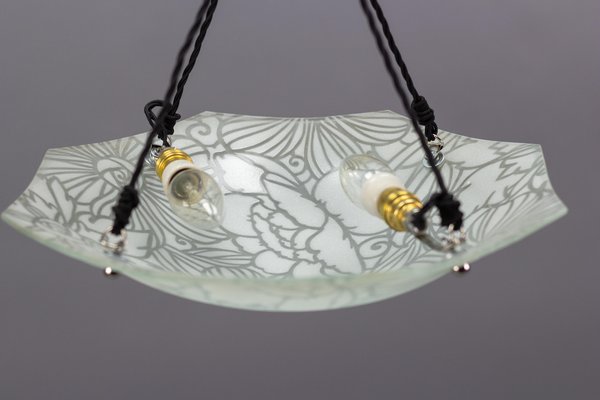 French Art Deco White Glass Pendant Light by Loys Lucha, 1930s-KEG-1363138