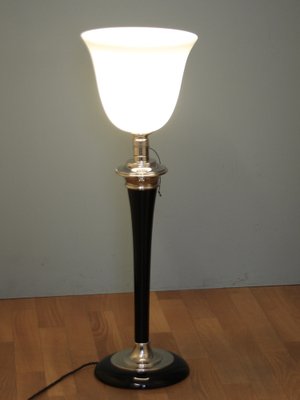 French Art Deco Wood and Silver Metal Table Lamp from Mazda, 1920s-SY-1343736