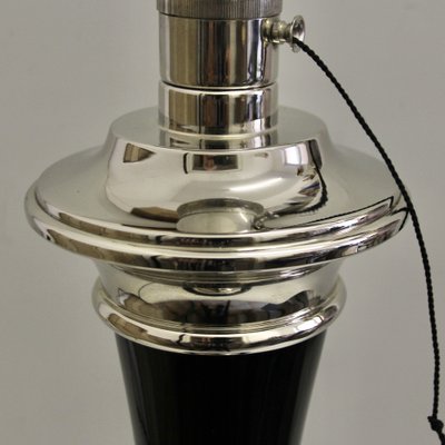 French Art Deco Wood and Silver Metal Table Lamp from Mazda, 1920s-SY-1343736