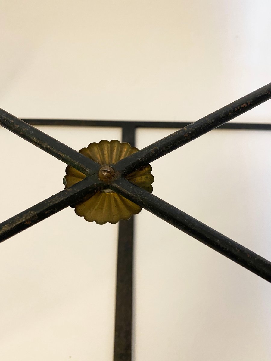 French Art Deco Wrought Iron & Brass Side Table with Arrows in the Style of André Arbus, 1940s