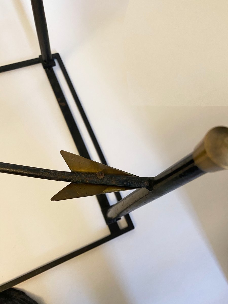 French Art Deco Wrought Iron & Brass Side Table with Arrows in the Style of André Arbus, 1940s