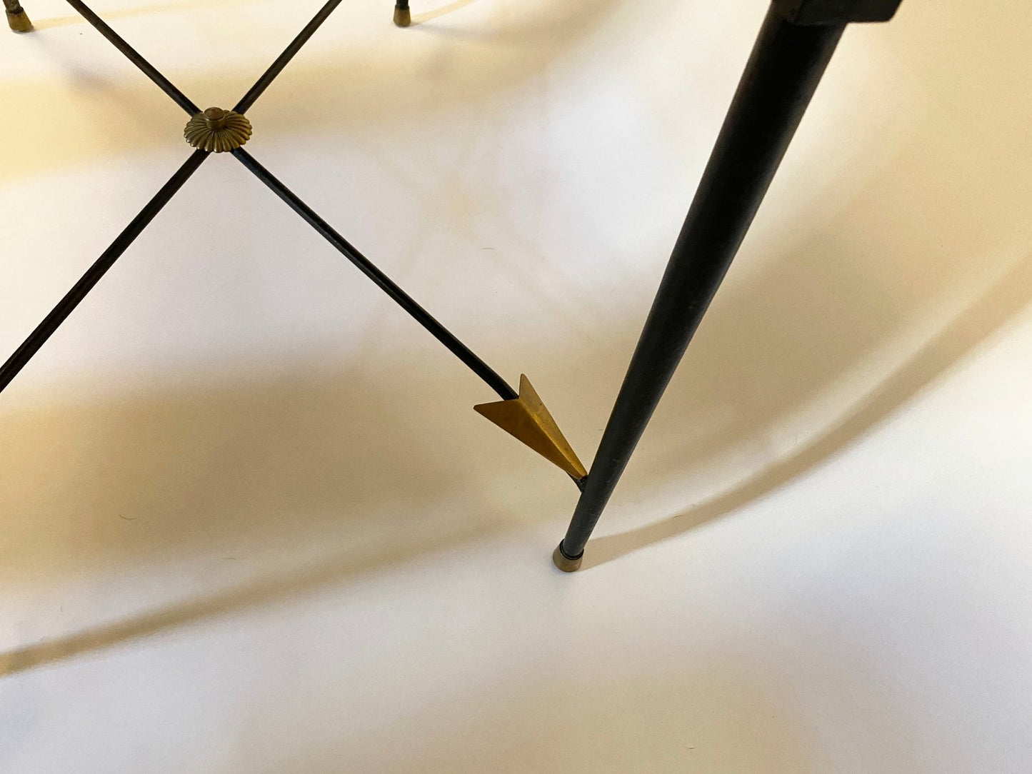 French Art Deco Wrought Iron & Brass Side Table with Arrows in the Style of André Arbus, 1940s