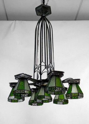 French Art Deco Wrought Iron Hanging Light, 1920-XNH-1804503