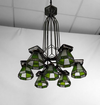 French Art Deco Wrought Iron Hanging Light, 1920-XNH-1804503