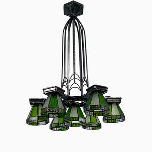 French Art Deco Wrought Iron Hanging Light, 1920-XNH-1804503