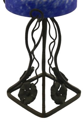 French Art Deco Wrought Iron Lamps with Glass Shades, Set of 2-MJY-1375337