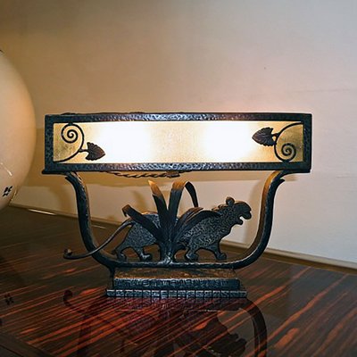 French Art Deco Wrought Iron Table Lamp by Paul Kiss, 1930s-YGE-562882