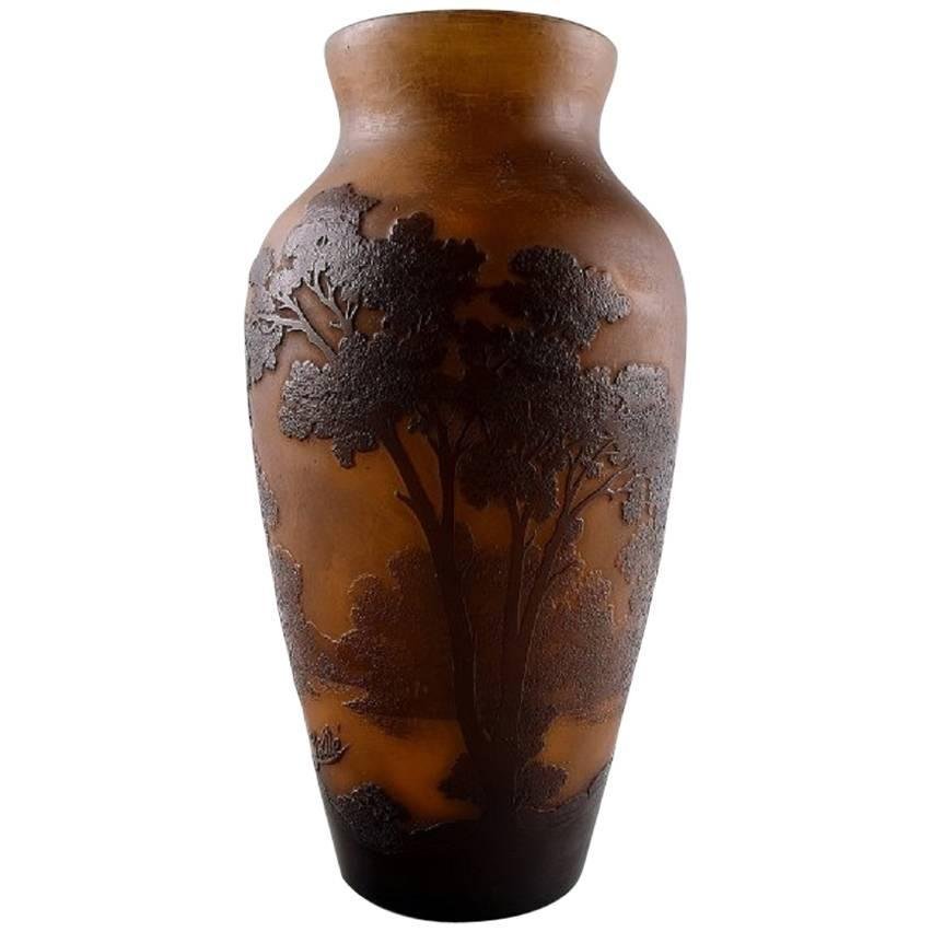 French Art Glass Vase Decorated with Trees by Emile Gallé, 1900s