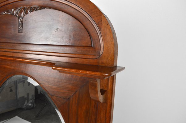 French Art Nouveau Fireplace Mantel Mirror in Carved Walnut, 1910-XNH-1028047