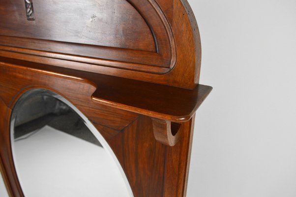 French Art Nouveau Fireplace Mantel Mirror in Carved Walnut, 1910-XNH-1028047