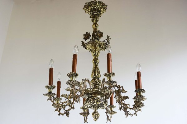 French Art Nouveau Hammered Brass Chandelier, 1890s-WIP-2041328