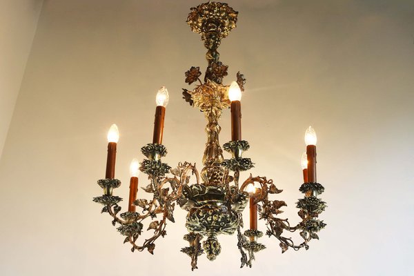 French Art Nouveau Hammered Brass Chandelier, 1890s-WIP-2041328