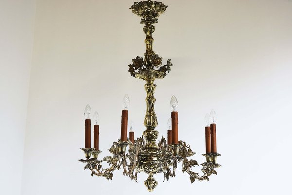 French Art Nouveau Hammered Brass Chandelier, 1890s-WIP-2041328