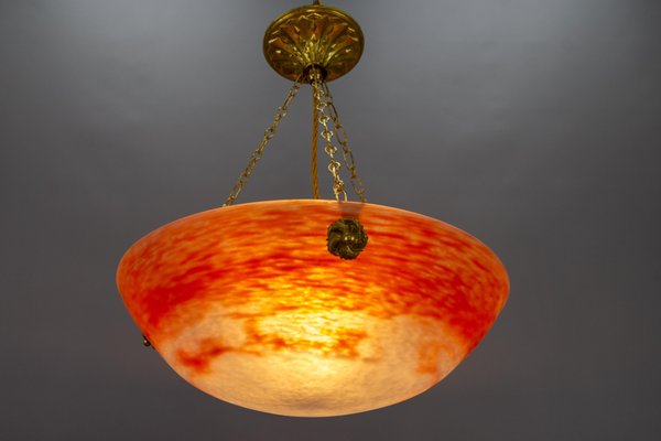 French Art Nouveau Orange and White Glass Pendant Light by Noverdy, 1920s-KEG-1706966