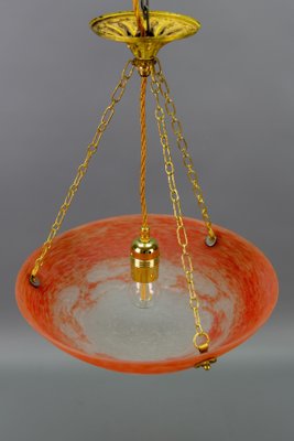 French Art Nouveau Orange and White Glass Pendant Light by Noverdy, 1920s-KEG-1706966