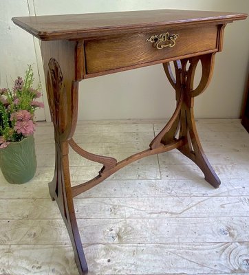 French Art Nouveau Side Table in Oak, 1900-WZZ-1264385