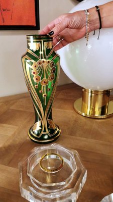 French Art Nouveau Vases in Blown Glass Decorated with Gold Enamel from Legras & Cie, Set of 2-QRS-1138514