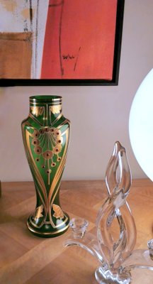 French Art Nouveau Vases in Blown Glass Decorated with Gold Enamel from Legras & Cie, Set of 2-QRS-1138514