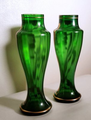 French Art Nouveau Vases in Blown Glass Decorated with Gold Enamel from Legras & Cie, Set of 2-QRS-1138514