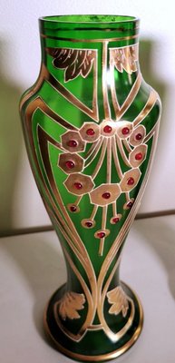 French Art Nouveau Vases in Blown Glass Decorated with Gold Enamel from Legras & Cie, Set of 2-QRS-1138514