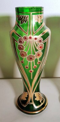 French Art Nouveau Vases in Blown Glass Decorated with Gold Enamel from Legras & Cie, Set of 2-QRS-1138514