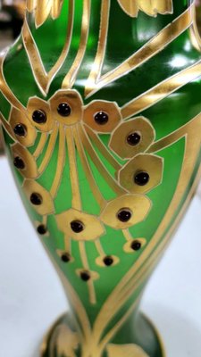 French Art Nouveau Vases in Blown Glass Decorated with Gold Enamel from Legras & Cie, Set of 2-QRS-1138514