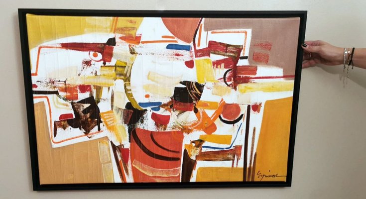 French Artist, Abstract Composition, 1968, Oil on Canvas, Framed-QRS-1393736