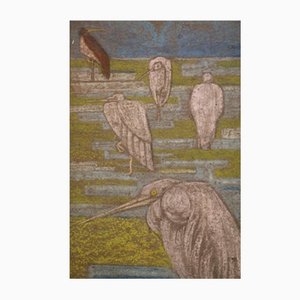 French Artist, Birds, 1920s, Pastel on Wallpaper-YXM-1414943