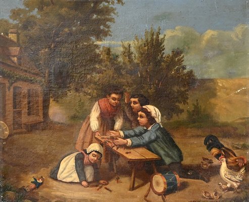 French Artist, Children's Games, 19th Century, Oil on Canvas-RVK-1818393