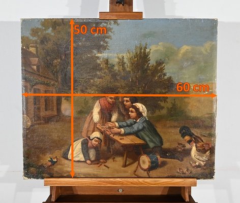 French Artist, Children's Games, 19th Century, Oil on Canvas-RVK-1818393