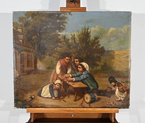 French Artist, Children's Games, 19th Century, Oil on Canvas-RVK-1818393