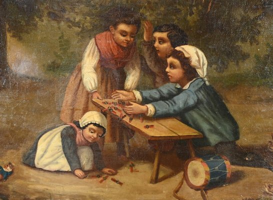 French Artist, Children's Games, 19th Century, Oil on Canvas-RVK-1818393