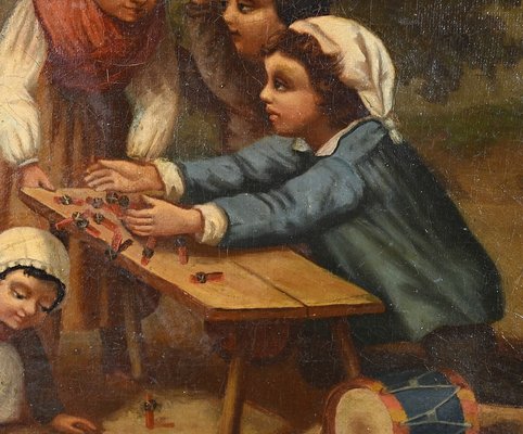 French Artist, Children's Games, 19th Century, Oil on Canvas-RVK-1818393