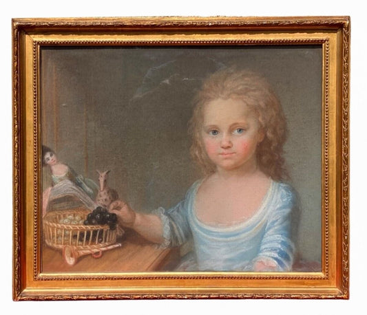 French Artist, Girl's Portrait, 18th Century, Pastel, Framed