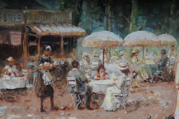 French Artist, Impressionist, Café Landscape, Early 20th Century, Oil on Canvas-FLW-1402171