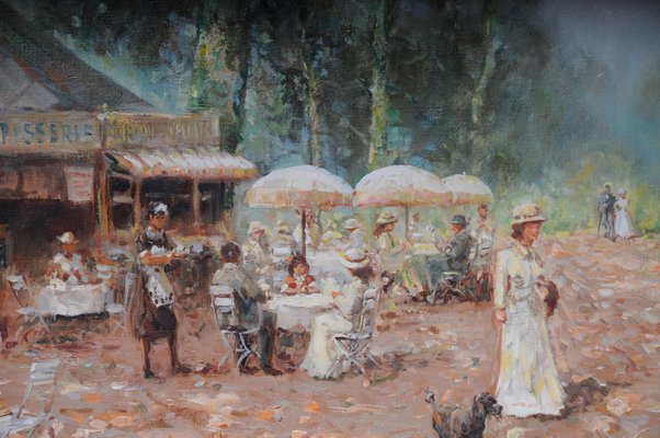 French Artist, Impressionist, Café Landscape, Early 20th Century, Oil on Canvas-FLW-1402171