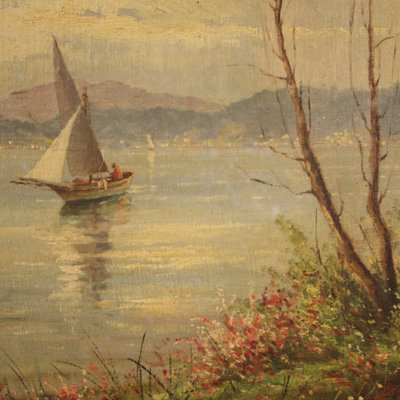 French Artist, Lake with Boats, 1950, Oil on Canvas, Framed-RP-1811718