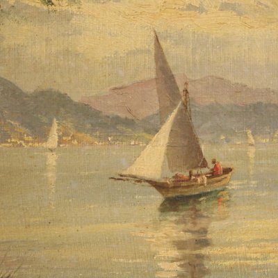 French Artist, Lake with Boats, 1950, Oil on Canvas, Framed-RP-1811718