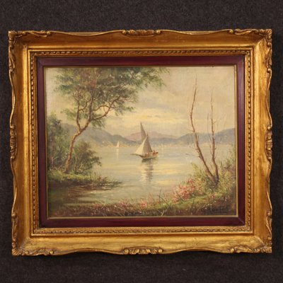 French Artist, Lake with Boats, 1950, Oil on Canvas, Framed-RP-1811718