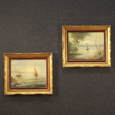 French Artist, Lake with Boats, 1950, Oil on Canvas, Framed-RP-1811718