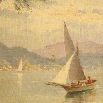 French Artist, Lake with Boats, 1950, Oil on Canvas, Framed-RP-1811718