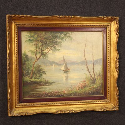 French Artist, Lake with Boats, 1950, Oil on Canvas, Framed-RP-1811718