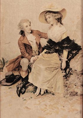 French Artist, Loving Couple, 17th Century, Paint on Textile, Framed-OZS-1396967