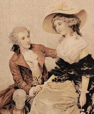 French Artist, Loving Couple, 17th Century, Paint on Textile, Framed-OZS-1396967