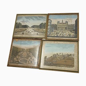 French Artist, Paris and Versailles, 18th Century, Engravings, Framed, Set of 4-UR-1409787