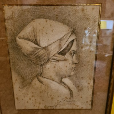 French Artist, Portrait of a Lady, 1879, Charcoal Drawing, Framed-VHW-1805352