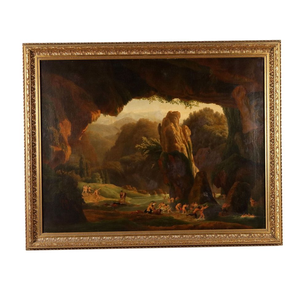 French Artist, Scene of Nymphs and Satyrs at the Bath, Oil on Canvas, 1890s, Framed