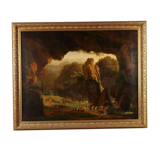 French Artist, Scene of Nymphs and Satyrs at the Bath, Oil on Canvas, 1890s, Framed